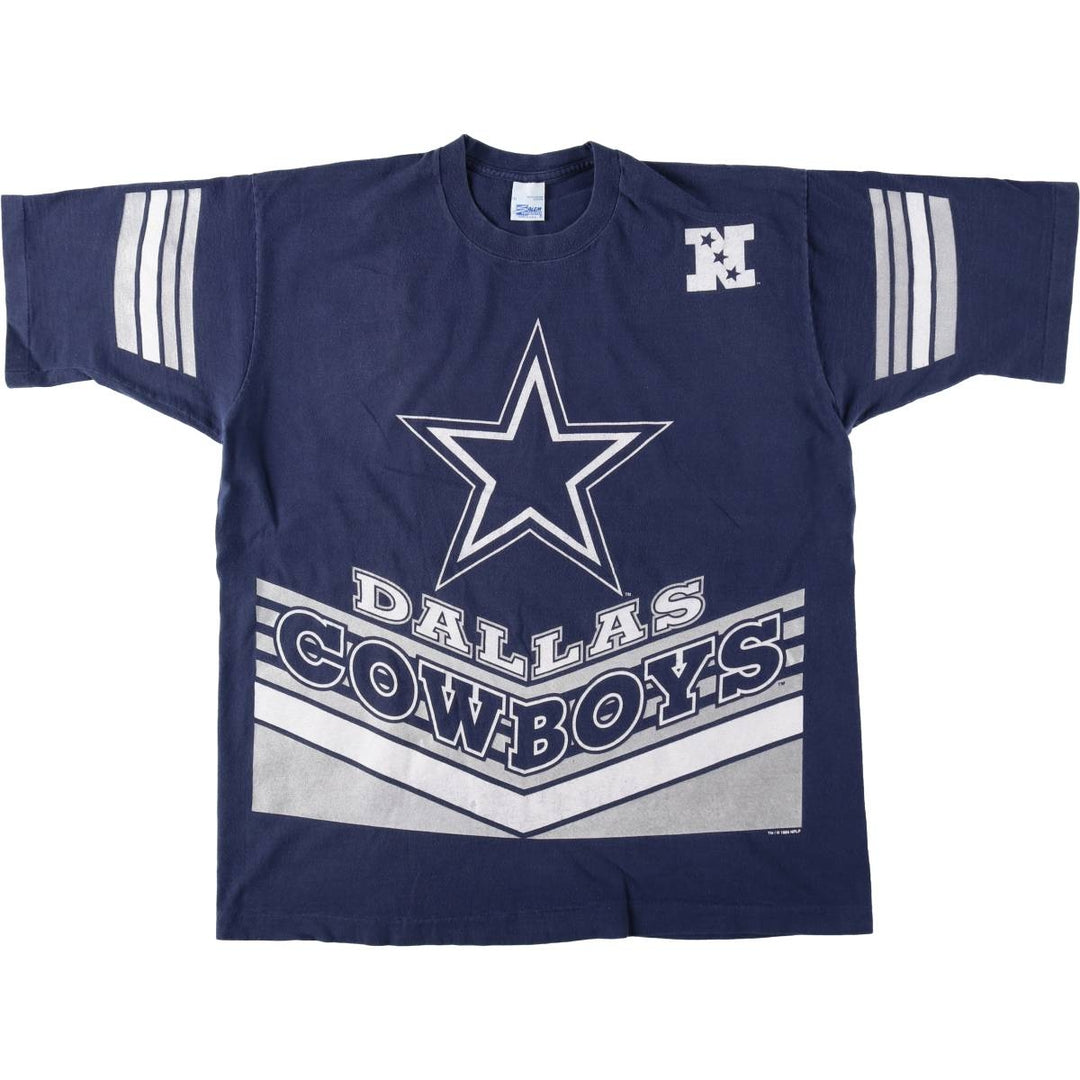 90'S SALEM SPORTSWEAR Dallas Cowboys sports print T-shirt, Made in USA, Men's XL equivalent, Vintage cotton navy blue type Vintage Second Hand