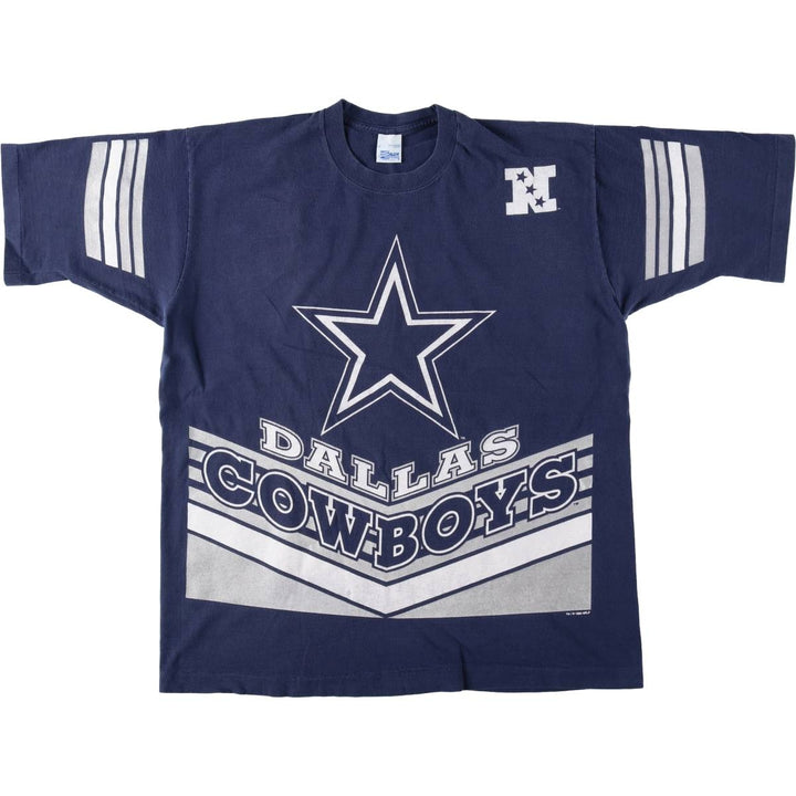 90'S SALEM SPORTSWEAR Dallas Cowboys sports print T-shirt, Made in USA, Men's XL equivalent, Vintage cotton navy blue type Vintage Second Hand