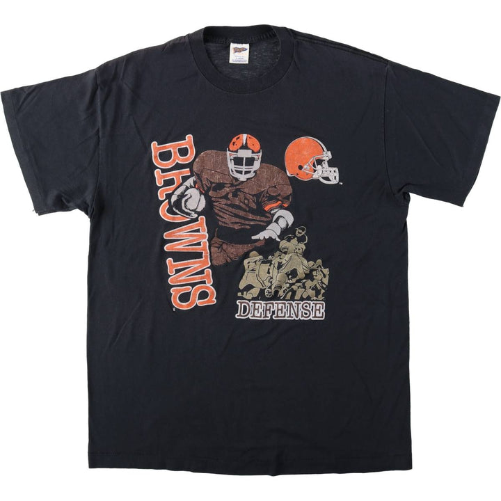80'S TRENCH Cleveland Browns sports print T-shirt, Made in USA, Men's XL equivalent, Vintage polyester black type Vintage Second Hand
