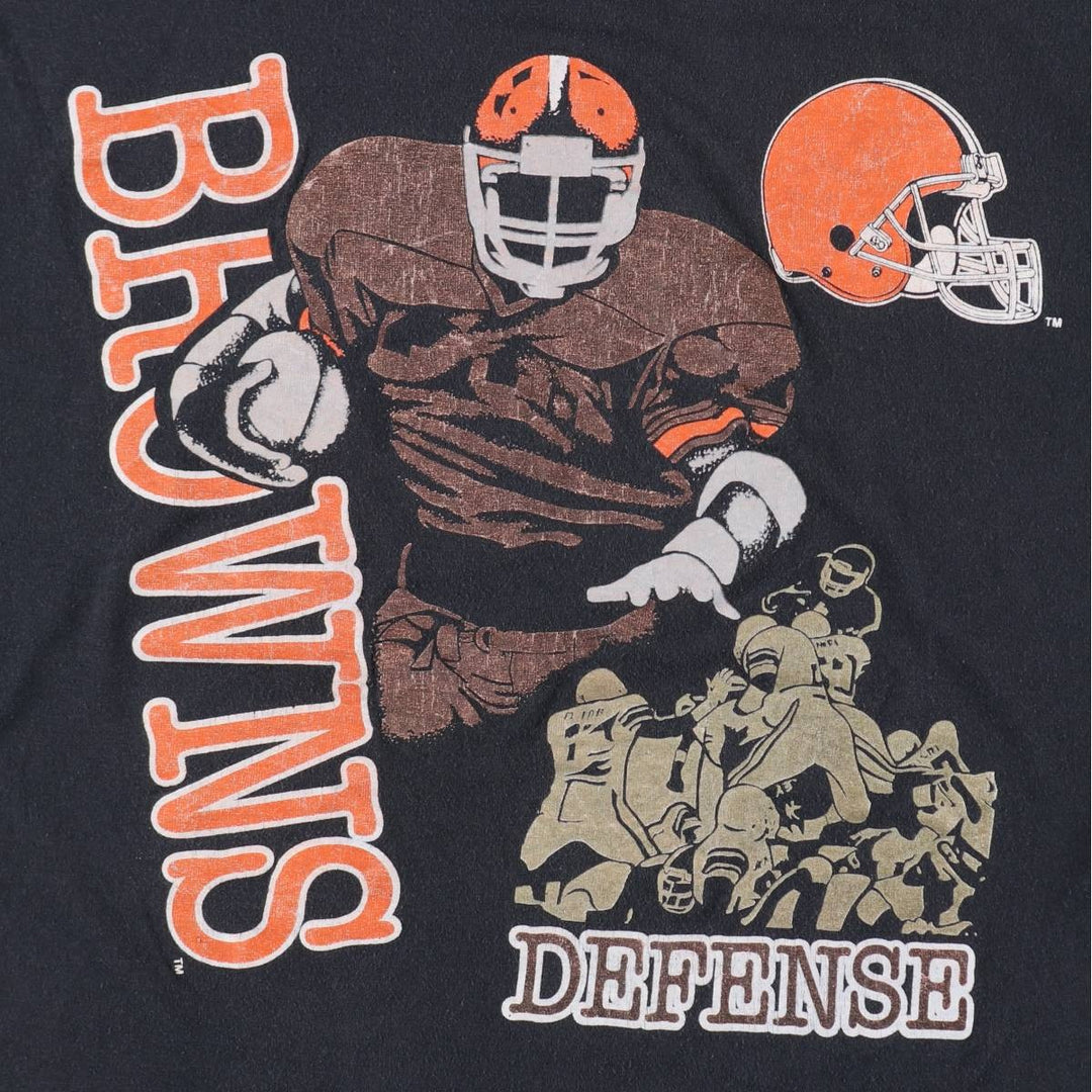 80'S TRENCH Cleveland Browns sports print T-shirt, Made in USA, Men's XL equivalent, Vintage polyester black type Vintage Second Hand