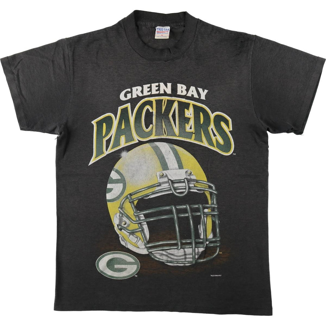 90'S TRUE-FAN NFL GREEN BAY PACKERS Sports Print T-Shirt, Men's Size M (Equivalent), Vintage cotton black type Vintage Second Hand