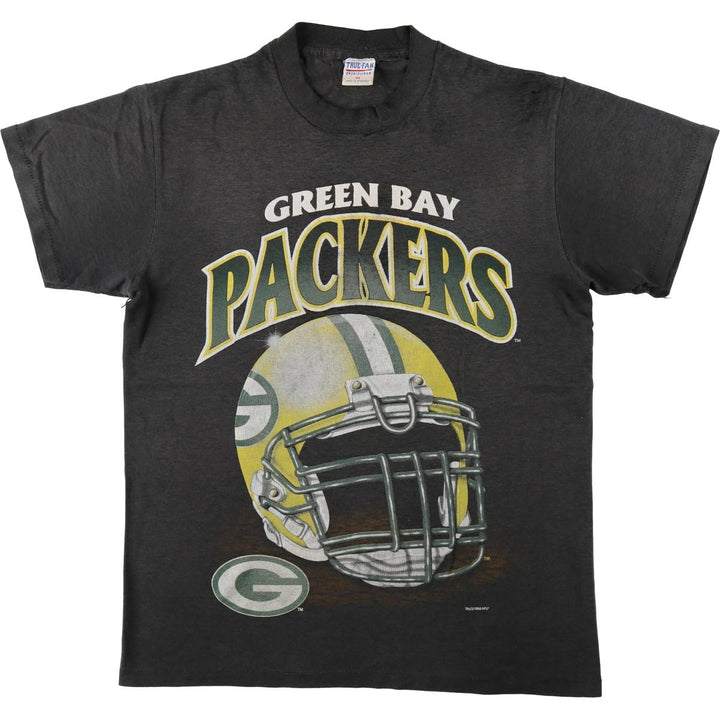 90'S TRUE-FAN NFL GREEN BAY PACKERS Sports Print T-Shirt, Men's Size M (Equivalent), Vintage cotton black type Vintage Second Hand
