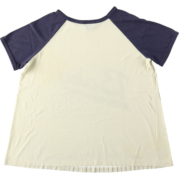 Addition II Stripe Pattern Baseball T-Shirt, Made in USA, Men's Size M (Equivalent), Vintage unclear navy blue type Vintage Second Hand