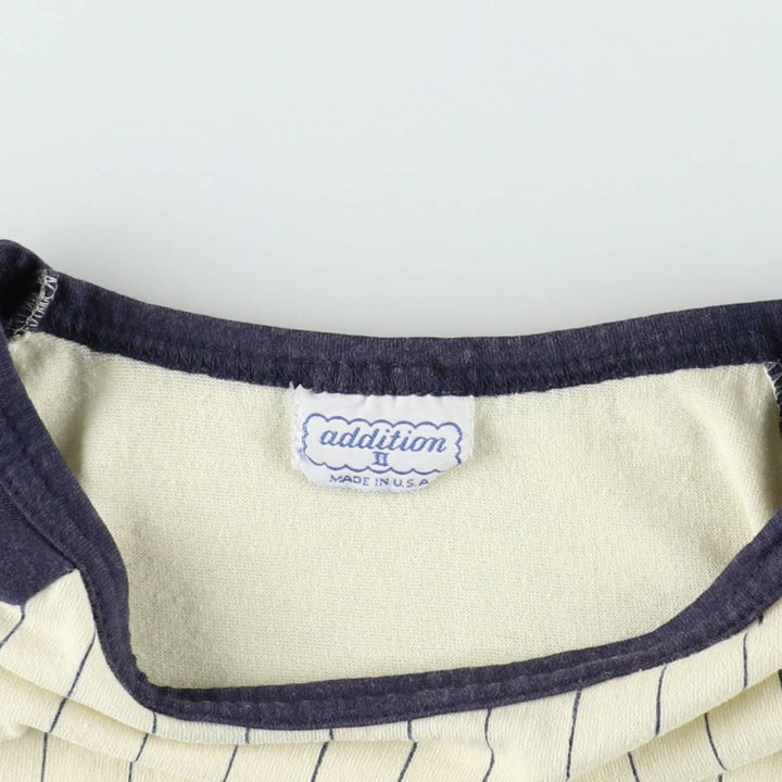 Addition II Stripe Pattern Baseball T-Shirt, Made in USA, Men's Size M (Equivalent), Vintage unclear navy blue type Vintage Second Hand