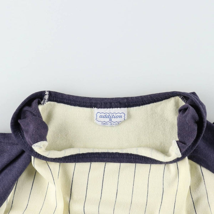 Addition II Stripe Pattern Baseball T-Shirt, Made in USA, Men's Size M (Equivalent), Vintage unclear navy blue type Vintage Second Hand