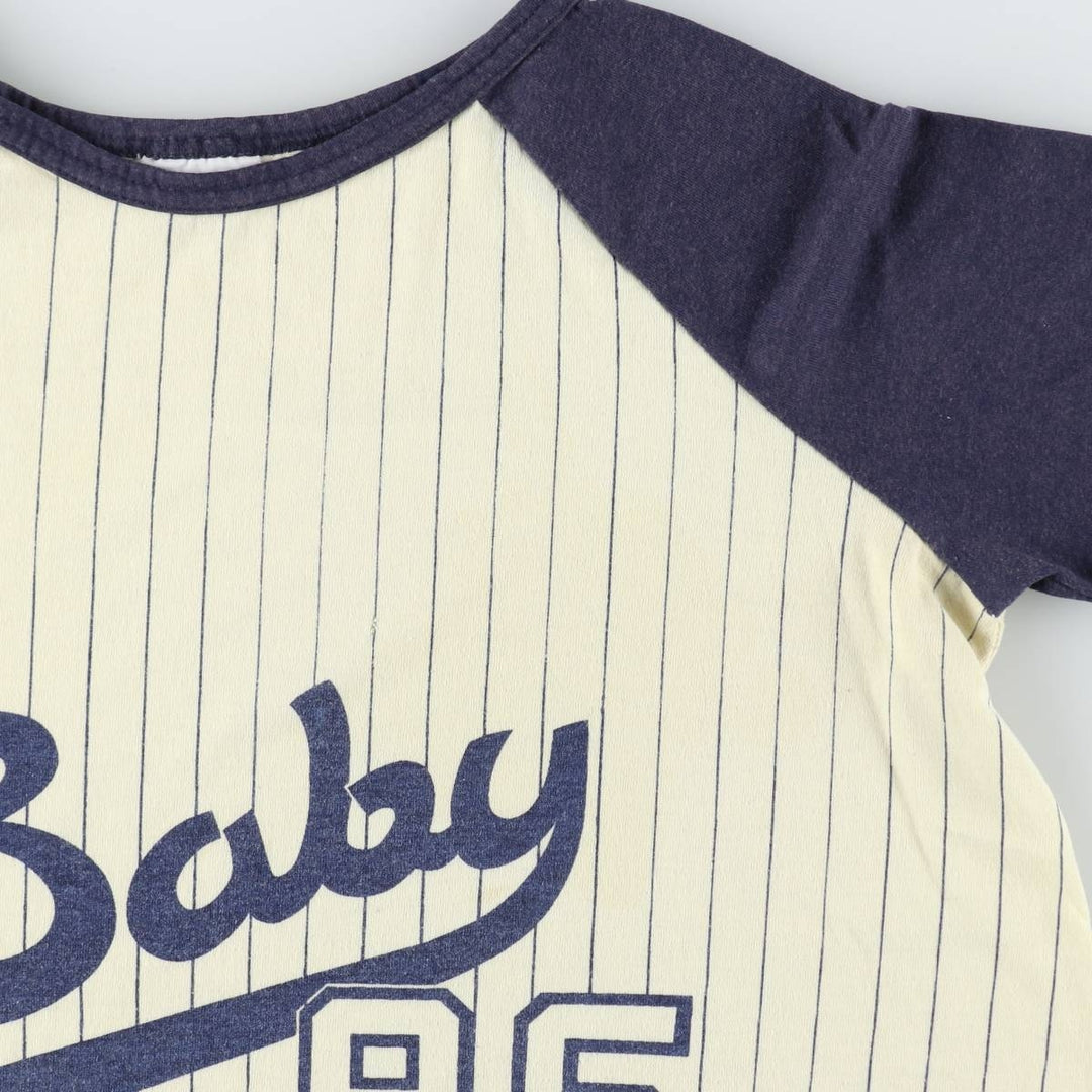 Addition II Stripe Pattern Baseball T-Shirt, Made in USA, Men's Size M (Equivalent), Vintage unclear navy blue type Vintage Second Hand