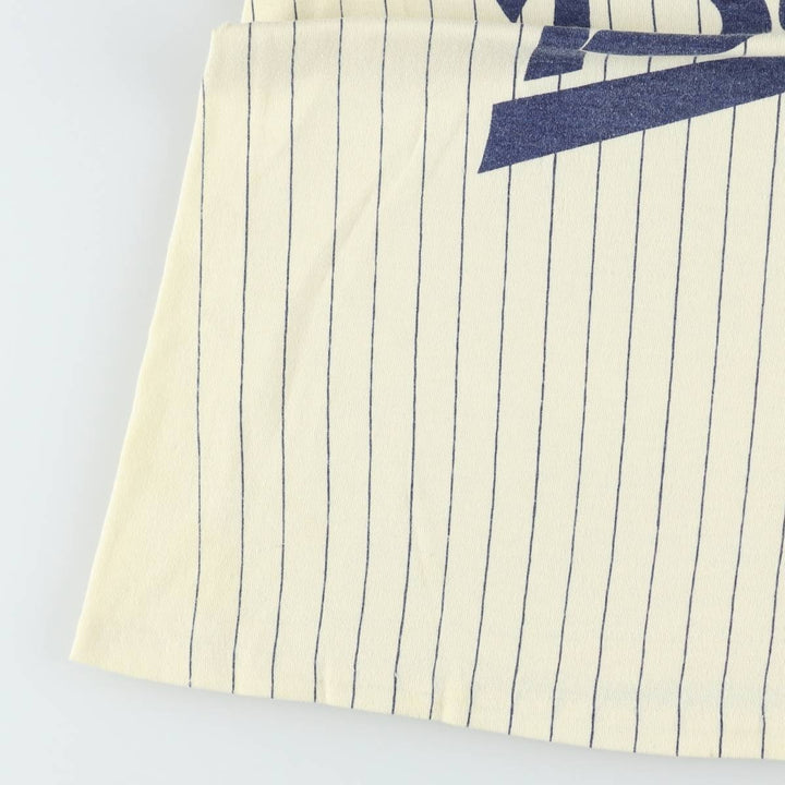 Addition II Stripe Pattern Baseball T-Shirt, Made in USA, Men's Size M (Equivalent), Vintage unclear navy blue type Vintage Second Hand