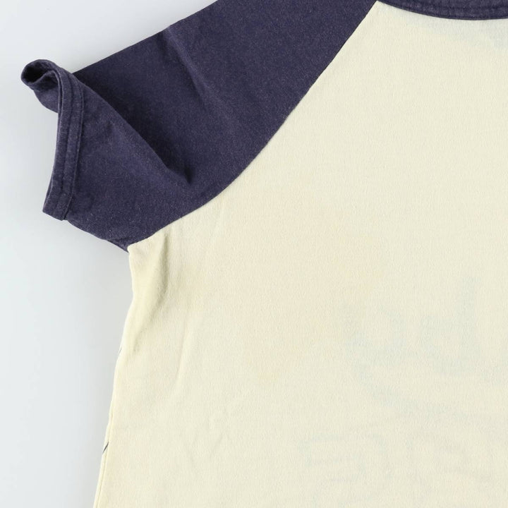 Addition II Stripe Pattern Baseball T-Shirt, Made in USA, Men's Size M (Equivalent), Vintage unclear navy blue type Vintage Second Hand