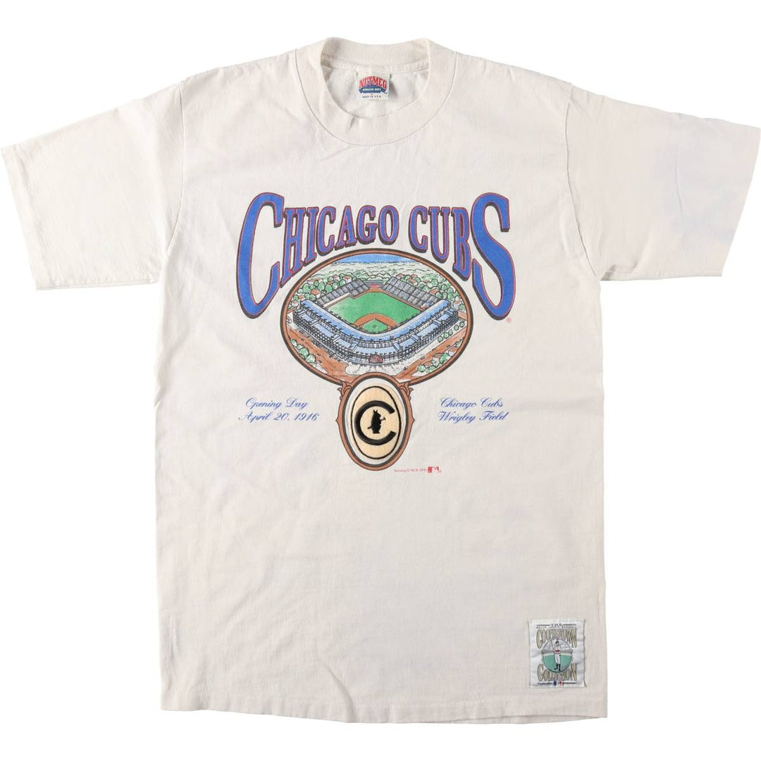 90'S NUTMEG MLB CHICAGO CUBS Sports Print T-Shirt, Made in USA, Men's XL equivalent, Vintage unclear gray type Vintage Second Hand