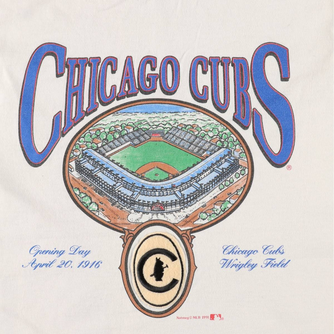 90'S NUTMEG MLB CHICAGO CUBS Sports Print T-Shirt, Made in USA, Men's XL equivalent, Vintage unclear gray type Vintage Second Hand