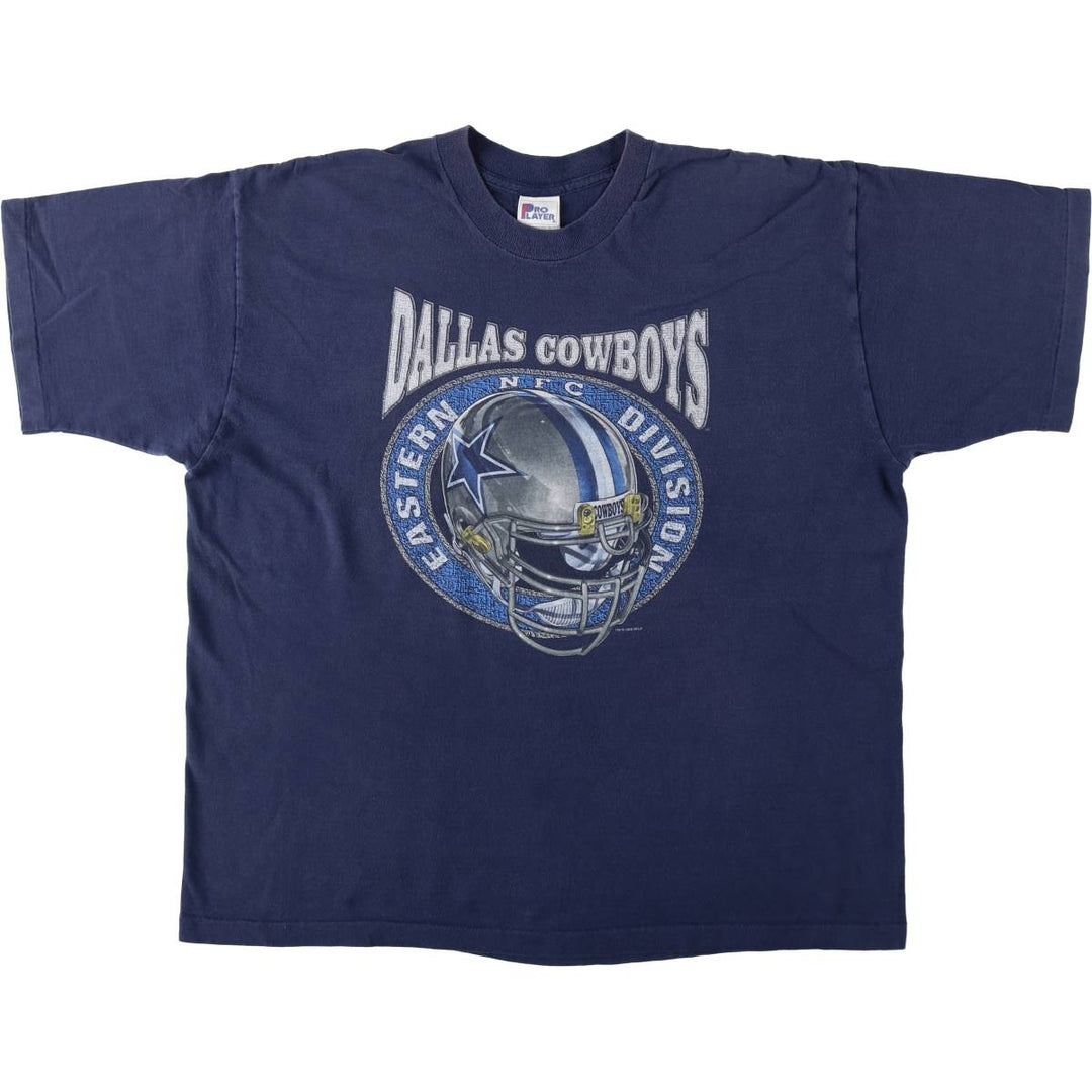 90'S PRO LAYER NFL DALLAS COWBOYS (Dallas Cowboys) Sports Print T-Shirt, Made in USA, Men's XXL equivalent, Vintage cotton navy blue type Vintage Second Hand