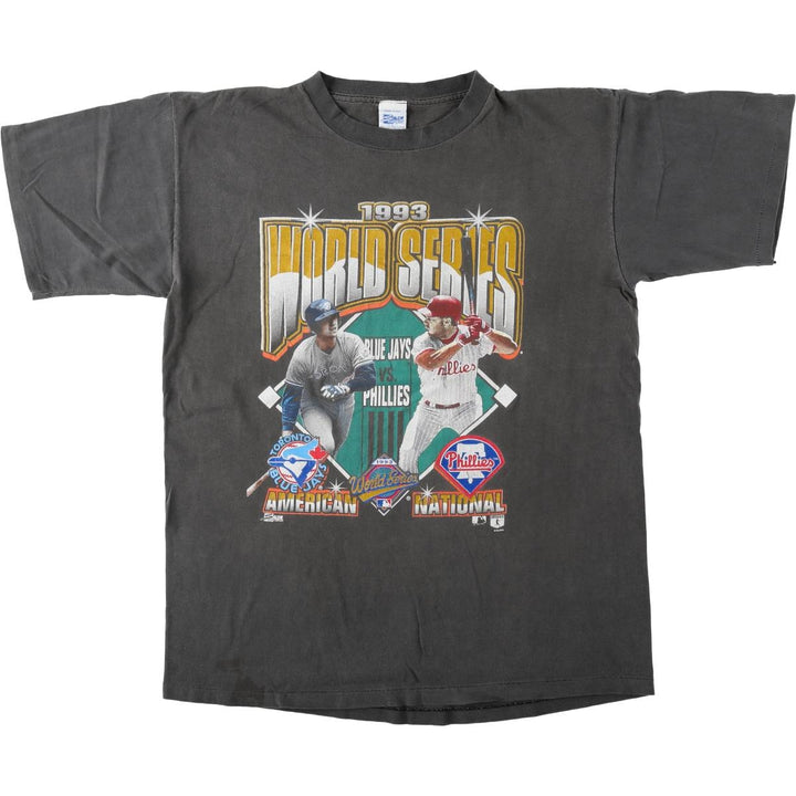 90'S SALEM SPORTSWEAR Philadelphia Phillies Toronto Blue Jays sports print T-shirt, men's size L (approx.) cotton black type Vintage Second Hand