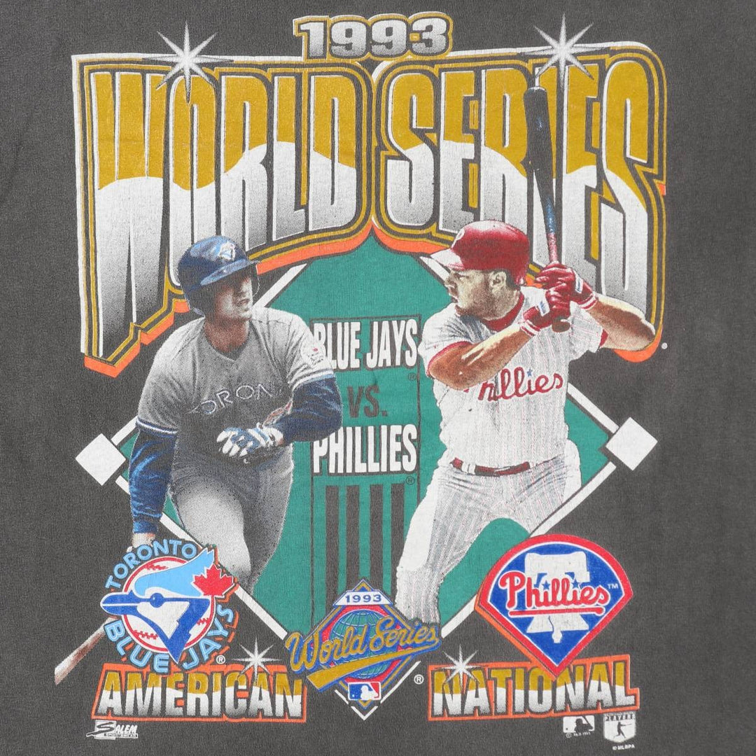 90'S SALEM SPORTSWEAR Philadelphia Phillies Toronto Blue Jays sports print T-shirt, men's size L (approx.) cotton black type Vintage Second Hand