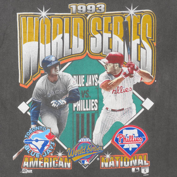 90'S SALEM SPORTSWEAR Philadelphia Phillies Toronto Blue Jays sports print T-shirt, men's size L (approx.) cotton black type Vintage Second Hand