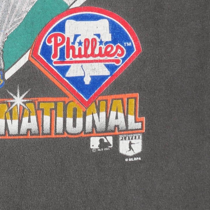 90'S SALEM SPORTSWEAR Philadelphia Phillies Toronto Blue Jays sports print T-shirt, men's size L (approx.) cotton black type Vintage Second Hand