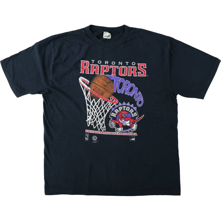 90'S WAVES NBA TORONTO RAPTORS Sports Print T-Shirt, Made in Canada, Men's XL (approx.), Vintage cotton black type Vintage Second Hand