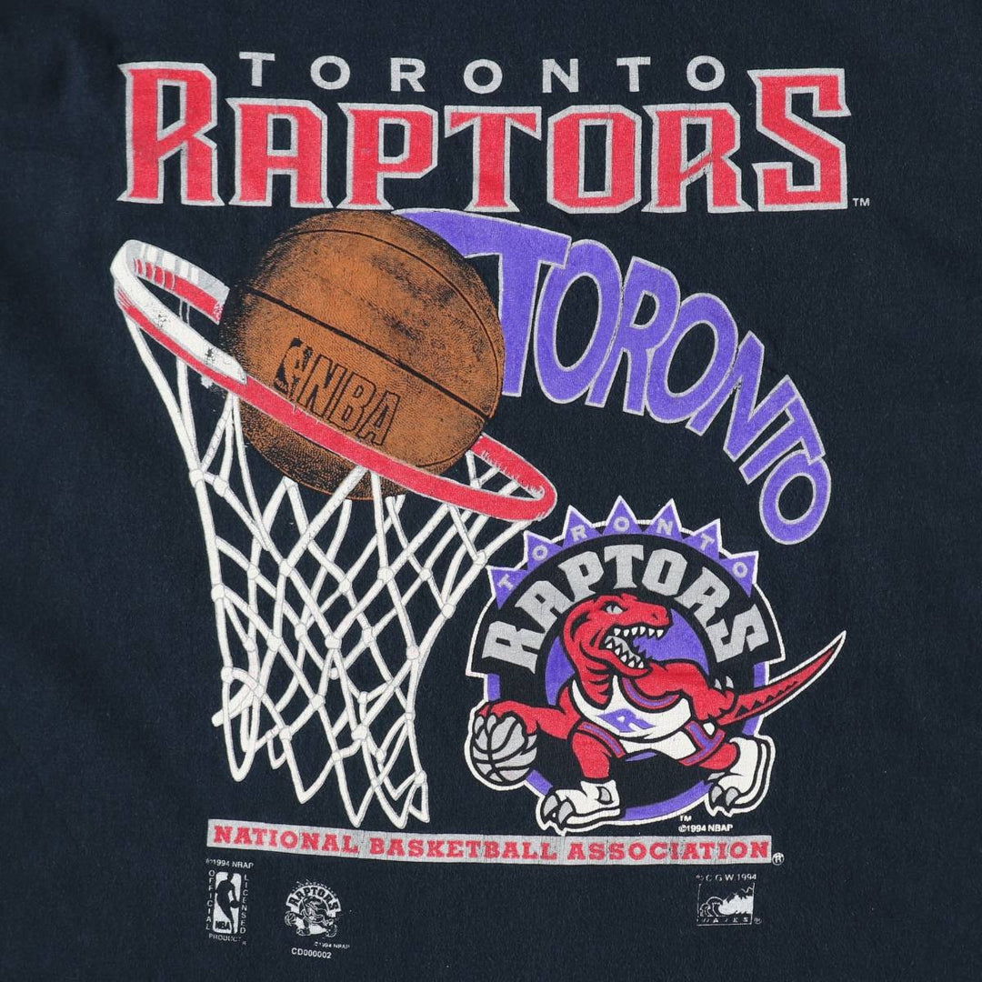 90'S WAVES NBA TORONTO RAPTORS Sports Print T-Shirt, Made in Canada, Men's XL (approx.), Vintage cotton black type Vintage Second Hand