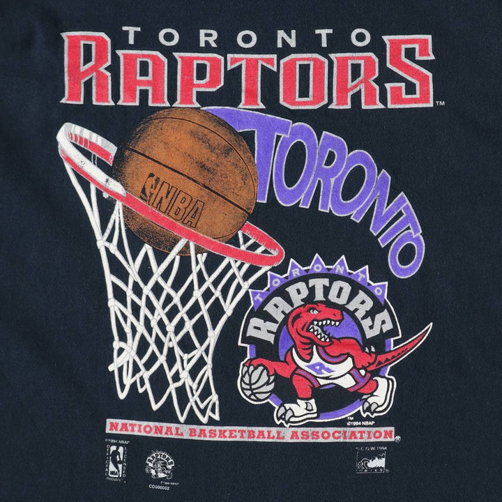90'S WAVES NBA TORONTO RAPTORS Sports Print T-Shirt, Made in Canada, Men's XL (approx.), Vintage cotton black type Vintage Second Hand