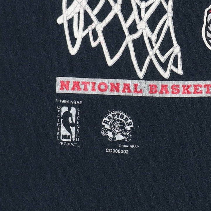 90'S WAVES NBA TORONTO RAPTORS Sports Print T-Shirt, Made in Canada, Men's XL (approx.), Vintage cotton black type Vintage Second Hand