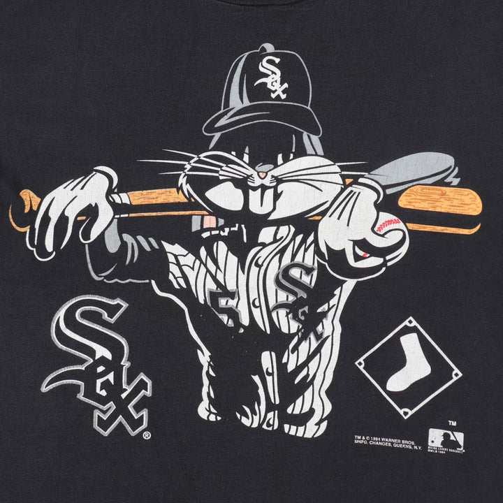 90'S Anvil Chicago White Sox Looney Tunes Bugs Bunny Character Print T-Shirt (Men's XL equivalent) cotton black type Vintage Second Hand