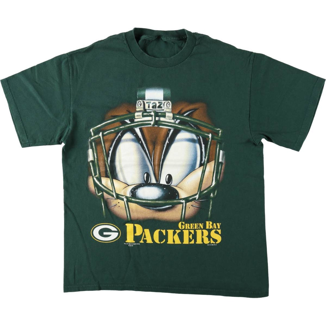 90'S Green Bay Packers Looney Tunes Tasmanian Devil character print T-shirt, men's size M (approx.) unclear green type Vintage Second Hand