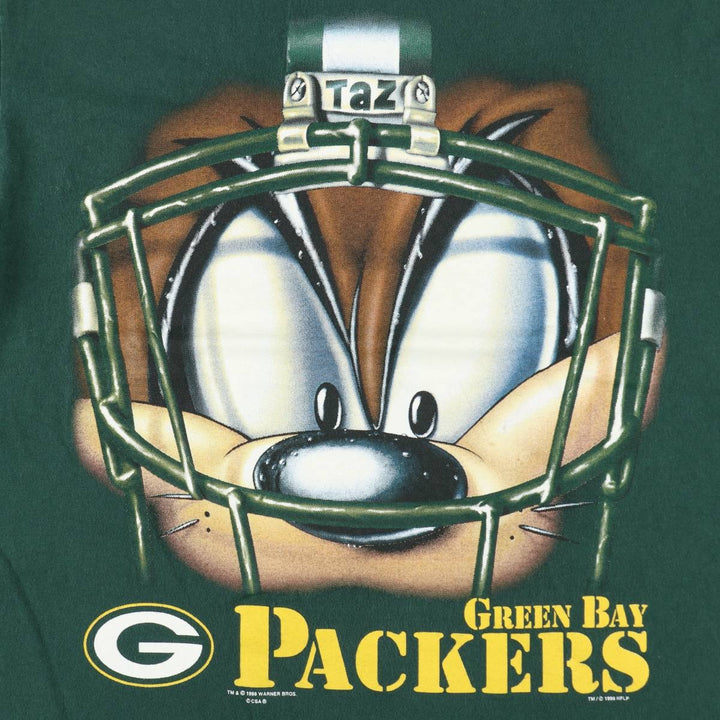 90'S Green Bay Packers Looney Tunes Tasmanian Devil character print T-shirt, men's size M (approx.) unclear green type Vintage Second Hand