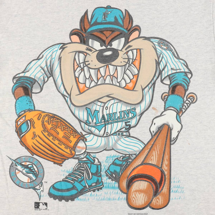 90'S Anvil Florida Marlins Looney Tunes Tasmanian Devil Character Print T-Shirt (Men's XL equivalent) cotton gray type Vintage Second Hand