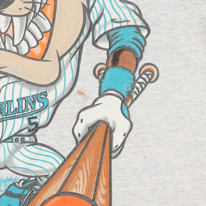 90'S Anvil Florida Marlins Looney Tunes Tasmanian Devil Character Print T-Shirt (Men's XL equivalent) cotton gray type Vintage Second Hand