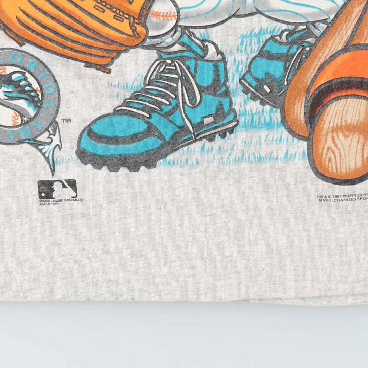 90'S Anvil Florida Marlins Looney Tunes Tasmanian Devil Character Print T-Shirt (Men's XL equivalent) cotton gray type Vintage Second Hand