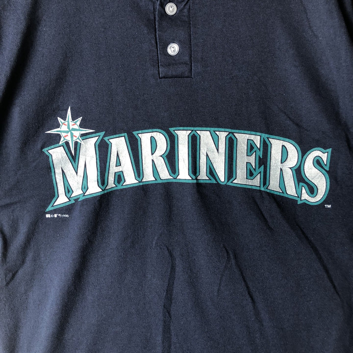 90'S Russell Seattle Mariners MLB Henley Neck Sports Print T-Shirt, Made in USA, Men's Size L (approx.) cotton navy blue type Vintage Second Hand