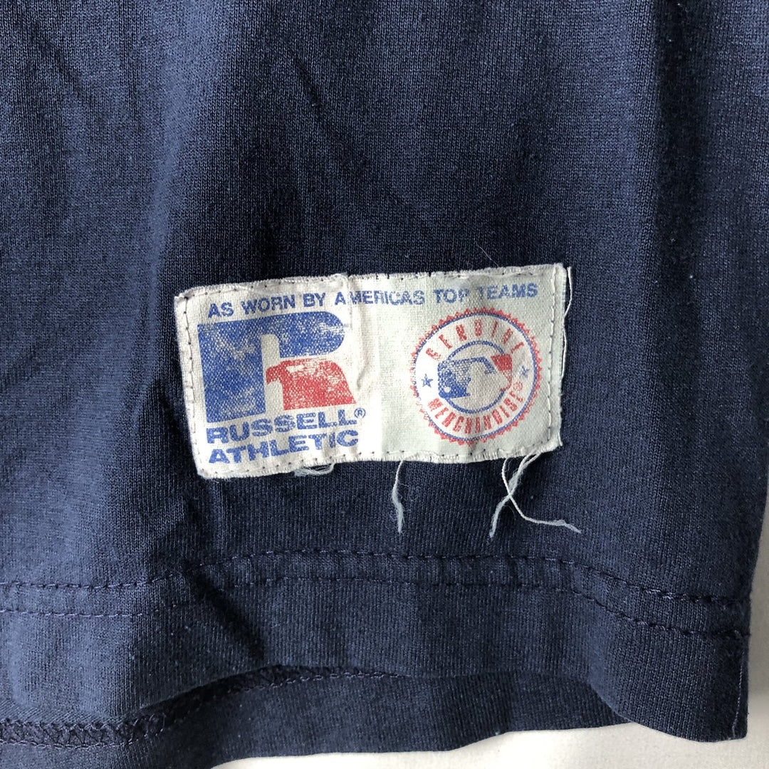 90'S Russell Seattle Mariners MLB Henley Neck Sports Print T-Shirt, Made in USA, Men's Size L (approx.) cotton navy blue type Vintage Second Hand