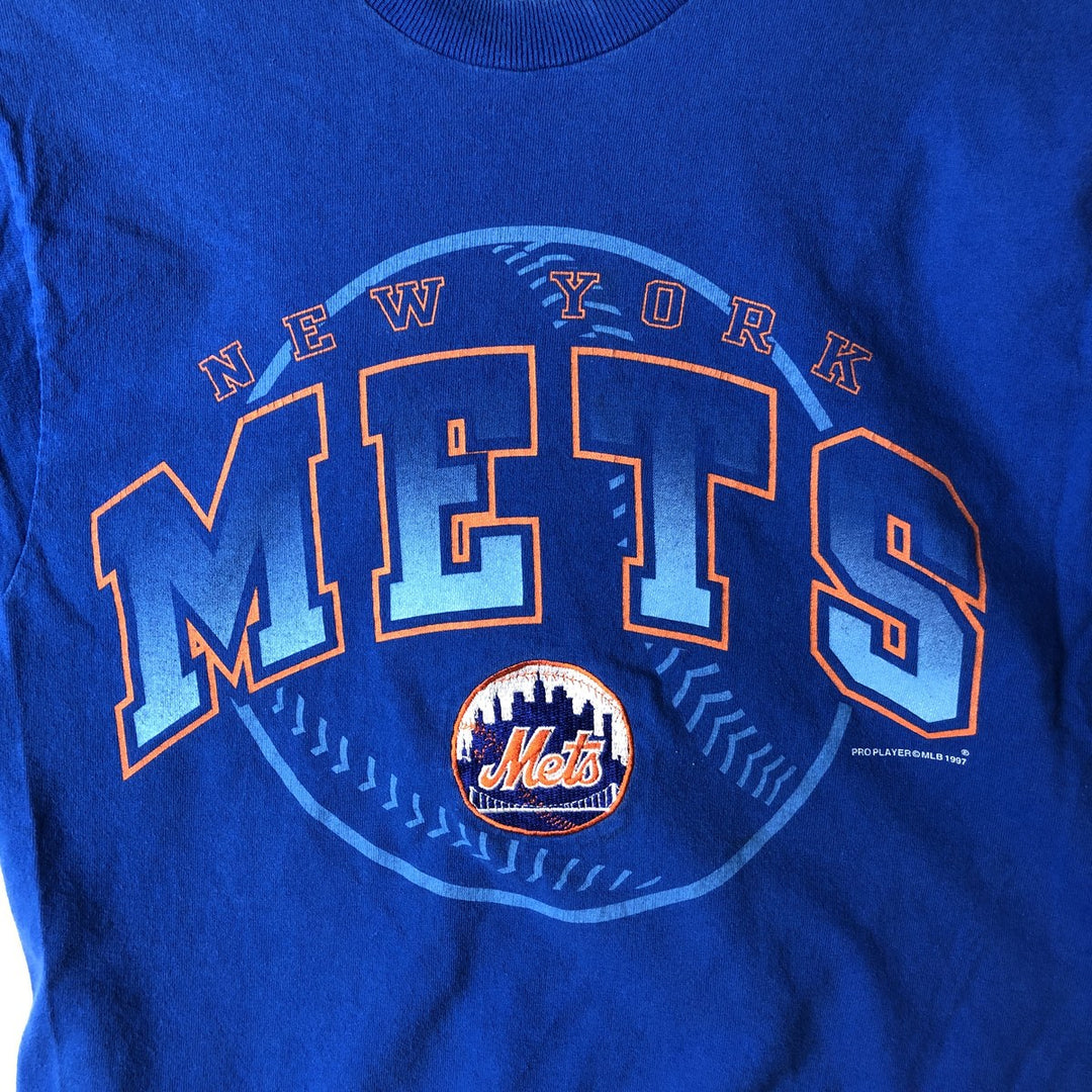 90'S PRO PLAYER MLB NEW YORK METS Sports Print T-Shirt, Made in USA, Men's Size M (Equivalent), Vintage cotton blue type Vintage Second Hand