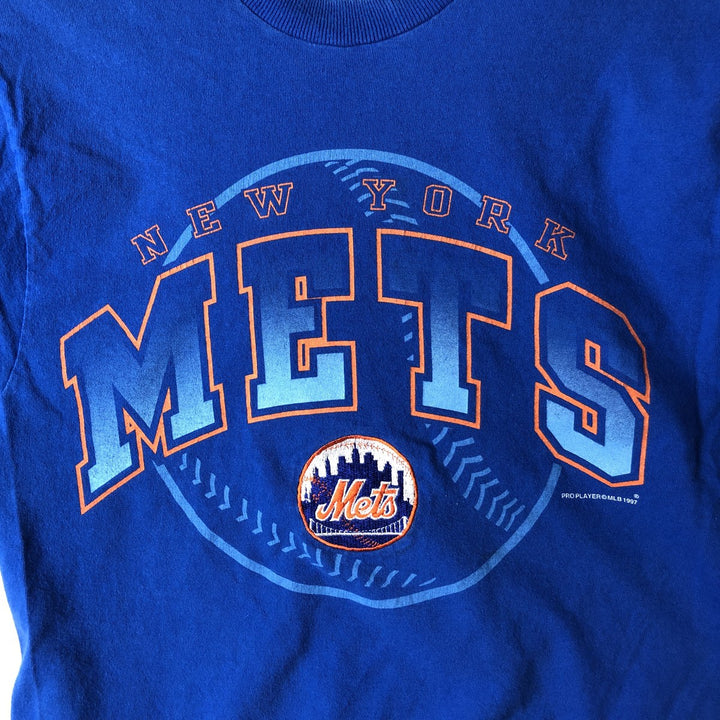 90'S PRO PLAYER MLB NEW YORK METS Sports Print T-Shirt, Made in USA, Men's Size M (Equivalent), Vintage cotton blue type Vintage Second Hand