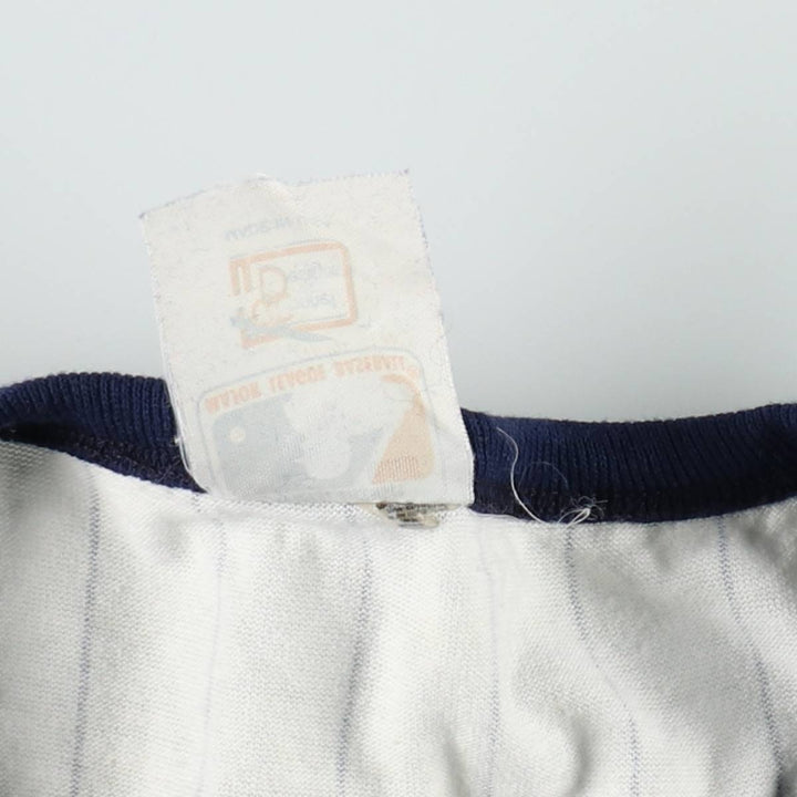 90'S MLB New York Yankees Henley Neck 3/4 Sleeve Logo Print T-Shirt, Made in USA, Women's Size M (Equivalent), Vintage unclear white type Vintage Second Hand