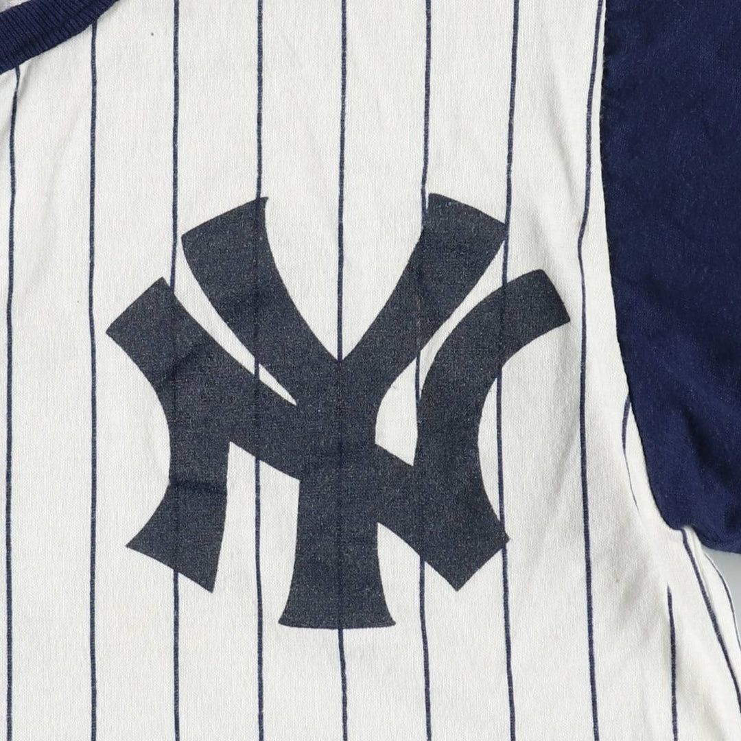 90'S MLB New York Yankees Henley Neck 3/4 Sleeve Logo Print T-Shirt, Made in USA, Women's Size M (Equivalent), Vintage unclear white type Vintage Second Hand