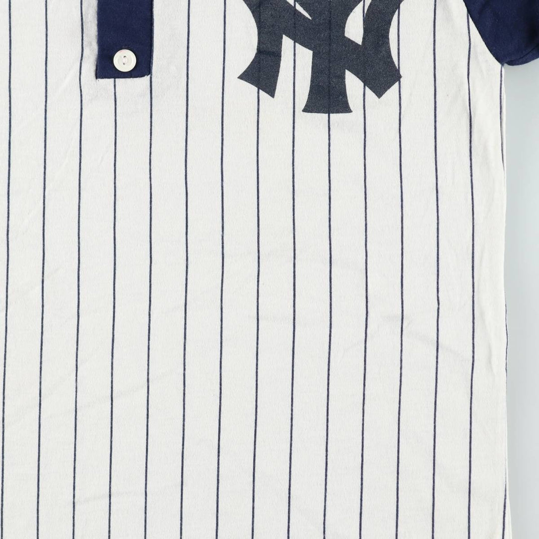 90'S MLB New York Yankees Henley Neck 3/4 Sleeve Logo Print T-Shirt, Made in USA, Women's Size M (Equivalent), Vintage unclear white type Vintage Second Hand