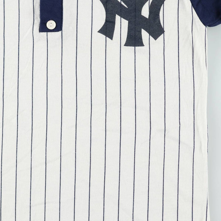 90'S MLB New York Yankees Henley Neck 3/4 Sleeve Logo Print T-Shirt, Made in USA, Women's Size M (Equivalent), Vintage unclear white type Vintage Second Hand