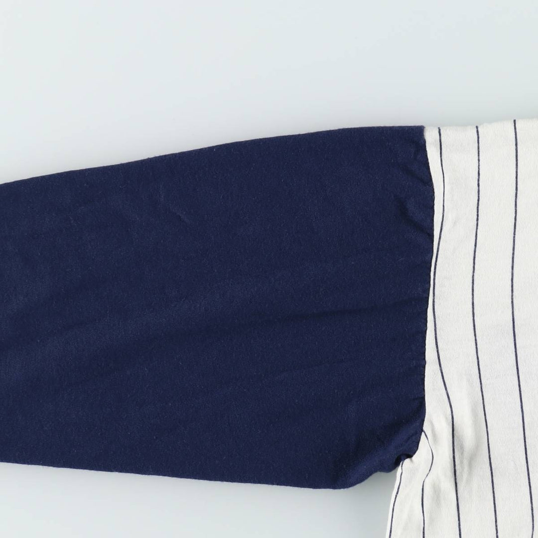 90'S MLB New York Yankees Henley Neck 3/4 Sleeve Logo Print T-Shirt, Made in USA, Women's Size M (Equivalent), Vintage unclear white type Vintage Second Hand