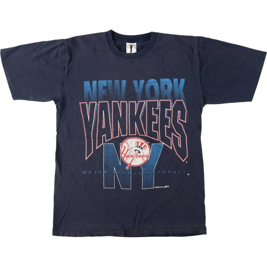 90'S JOSTENS MLB NEW YORK YANKEES Sports Print T-Shirt, Made in USA, Men's Size L (approx.), Vintage cotton black type Vintage Second Hand