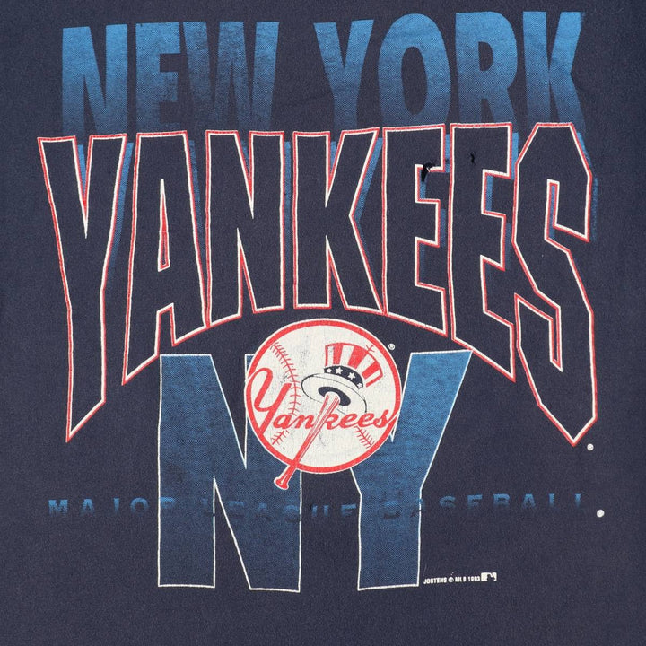 90'S JOSTENS MLB NEW YORK YANKEES Sports Print T-Shirt, Made in USA, Men's Size L (approx.), Vintage cotton black type Vintage Second Hand