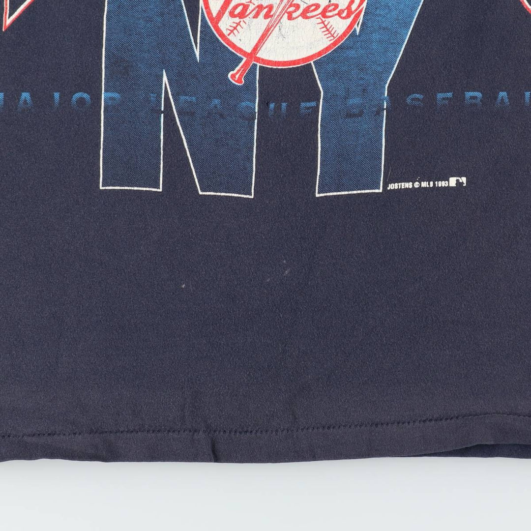 90'S JOSTENS MLB NEW YORK YANKEES Sports Print T-Shirt, Made in USA, Men's Size L (approx.), Vintage cotton black type Vintage Second Hand