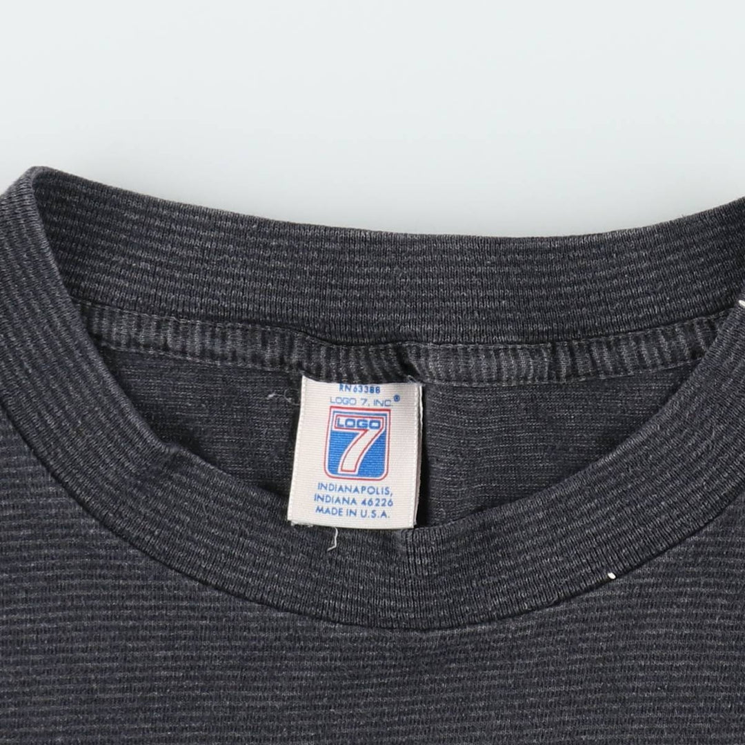 90'S Logo Seven NBA Chicago Bulls Border Pattern Cut-Off Sports Print T-Shirt, Made in USA, Men's XL equivalent. cotton Charcoal Vintage Second Hand