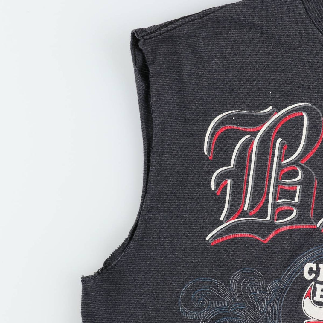 90'S Logo Seven NBA Chicago Bulls Border Pattern Cut-Off Sports Print T-Shirt, Made in USA, Men's XL equivalent. cotton Charcoal Vintage Second Hand