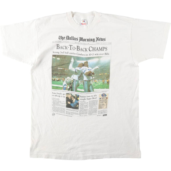 90'S Super Bowl XXVIII NFL Dallas Cowboys Sports Print T-Shirt, Made in USA, Men's Size XL (approx.) cotton white type Vintage Second Hand
