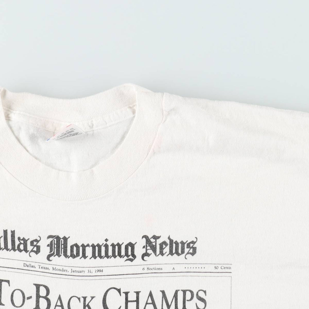 90'S Super Bowl XXVIII NFL Dallas Cowboys Sports Print T-Shirt, Made in USA, Men's Size XL (approx.) cotton white type Vintage Second Hand