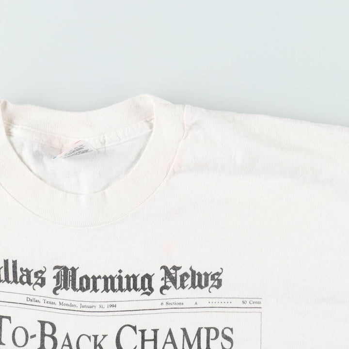 90'S Super Bowl XXVIII NFL Dallas Cowboys Sports Print T-Shirt, Made in USA, Men's Size XL (approx.) cotton white type Vintage Second Hand