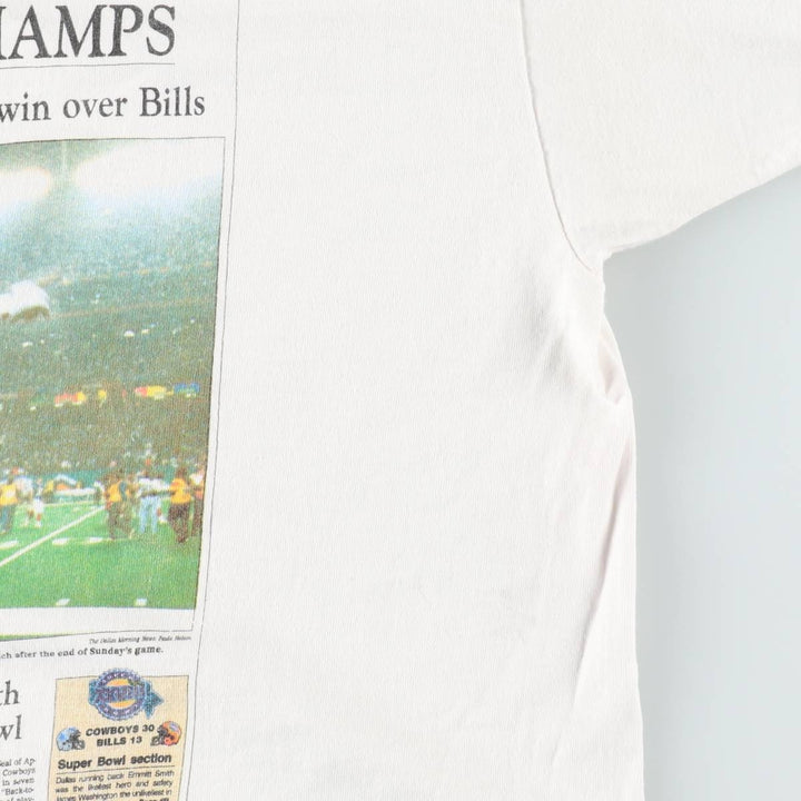 90'S Super Bowl XXVIII NFL Dallas Cowboys Sports Print T-Shirt, Made in USA, Men's Size XL (approx.) cotton white type Vintage Second Hand