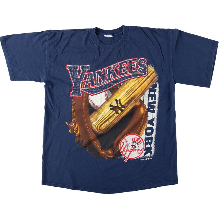 90'S MLB New York Yankees sports print t-shirt, men's size L equivalent, vintage. unclear navy blue type Vintage Second Hand