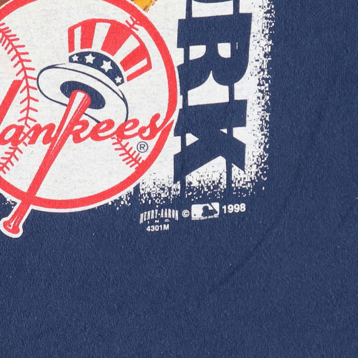 90'S MLB New York Yankees sports print t-shirt, men's size L equivalent, vintage. unclear navy blue type Vintage Second Hand