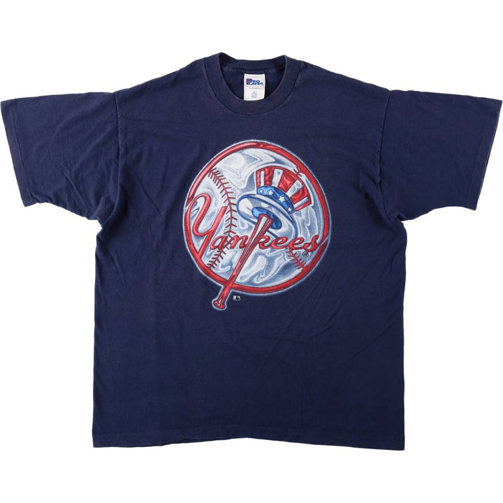 90s-00'S PRO PLAYER MLB NEW YORK YANKEES Logo Print T-Shirt, Made in USA, Men's XL (approx.) cotton navy blue type Vintage Second Hand